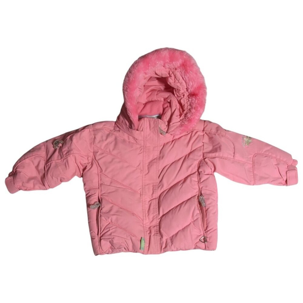 Obermeyer Ski Jacket Pink Hooded Toddler Size 2 Faux Fur Snowboard Winter Sled‎
